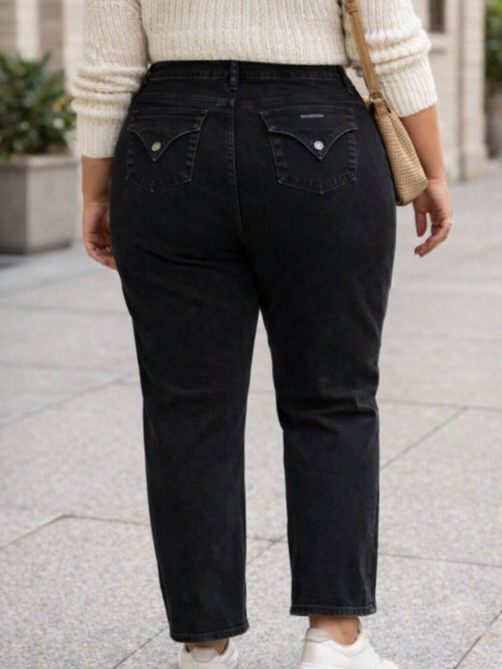 Hudson Black Denim High-Rise Straight Leg Flap Pocket Jeans 14 Western Stretch